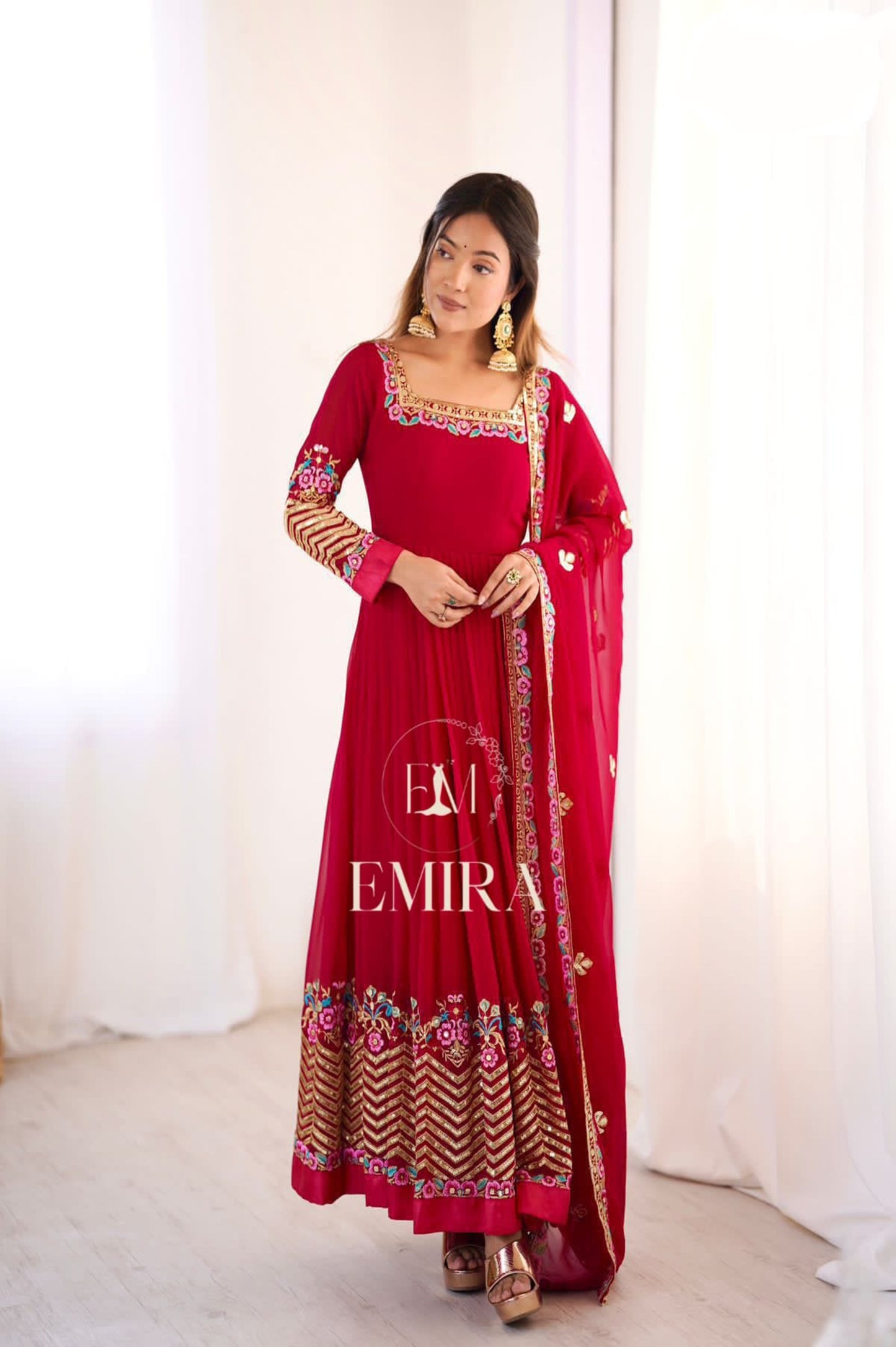 Emira Elegant Embroidered Sequence Designer Anarkali Three Piece Set