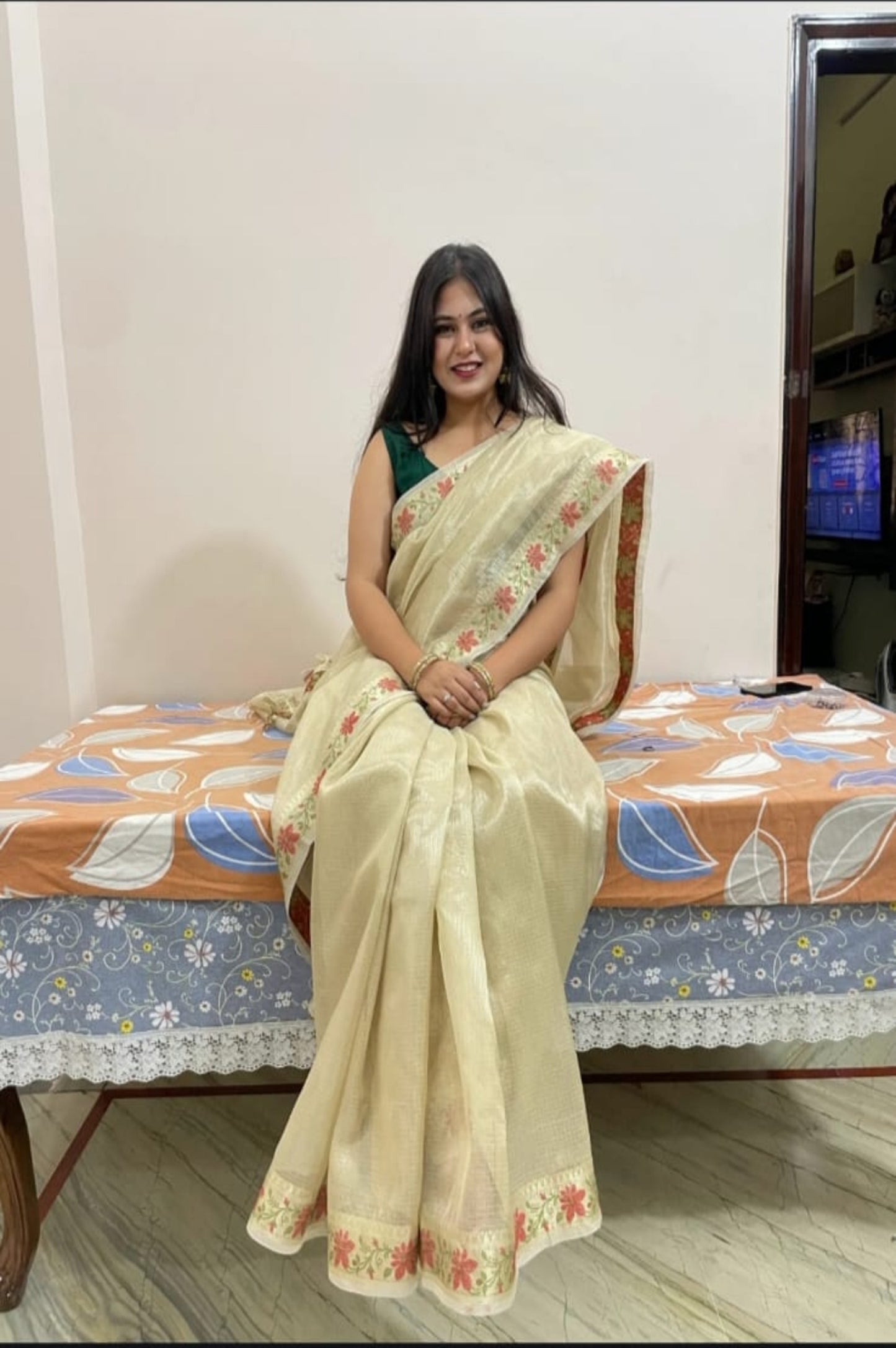 Kota Tissue Saree with Floral Weaving Border
