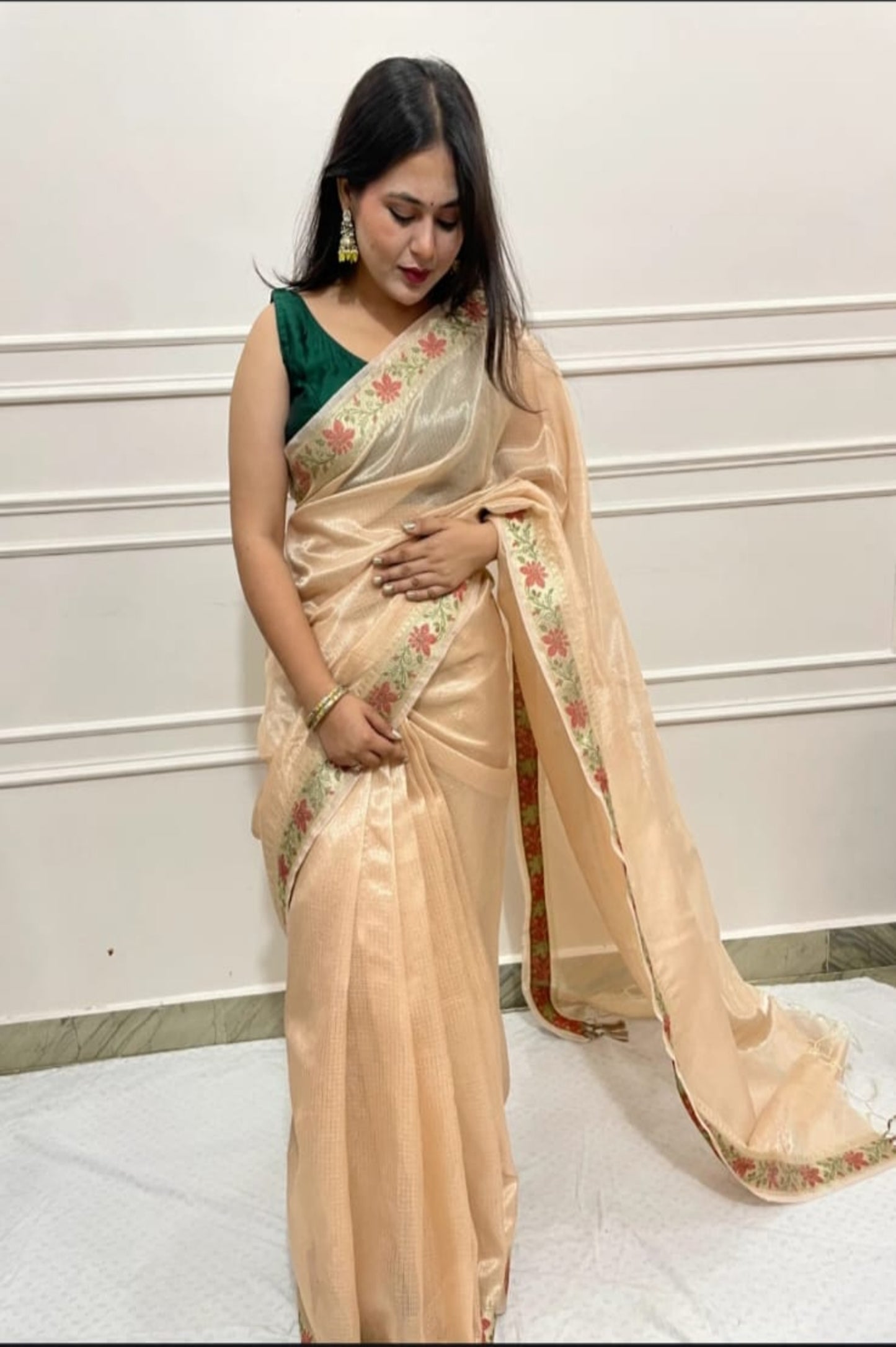 Kota Tissue Saree with Floral Weaving border