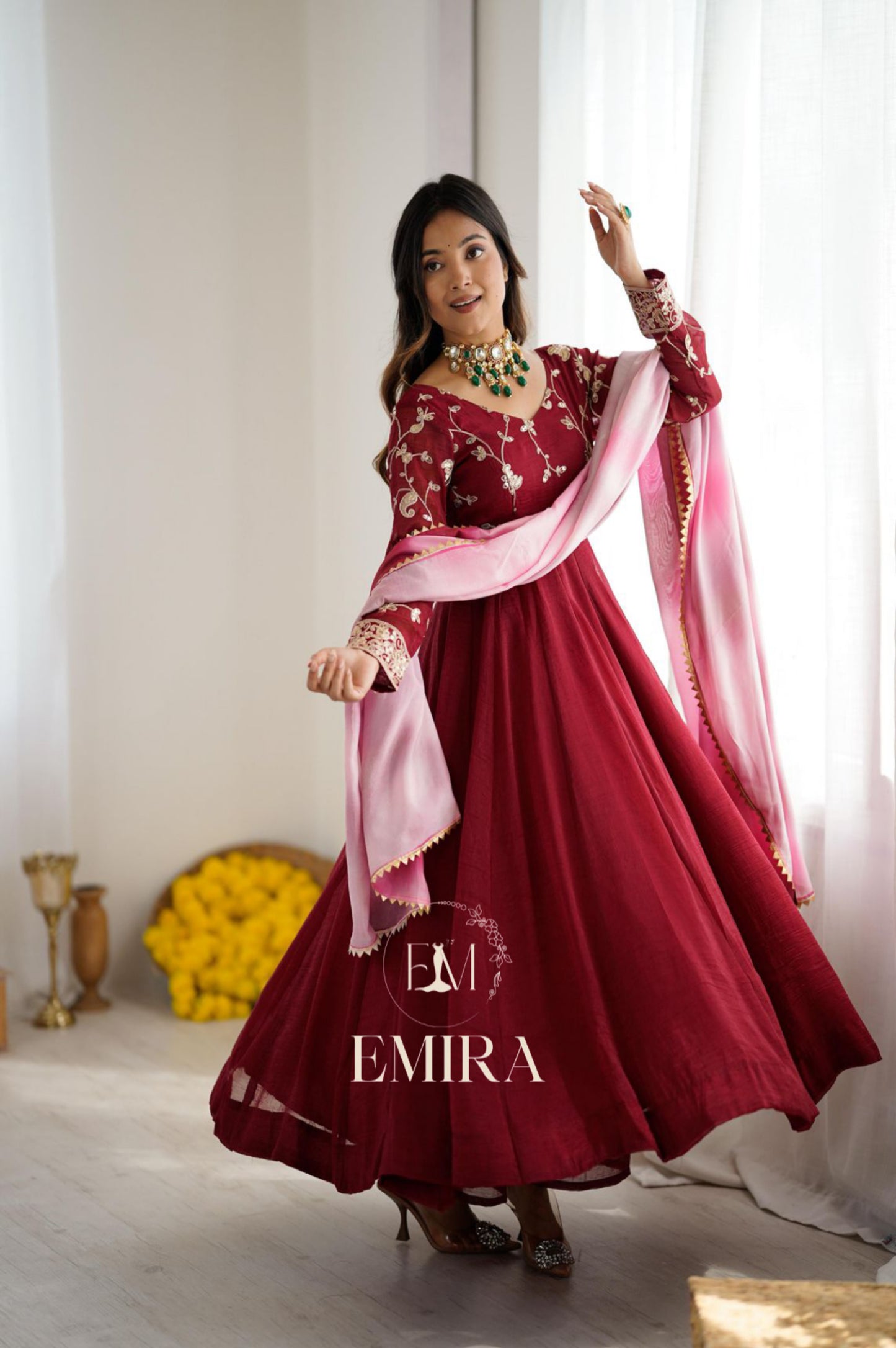 Emira Women's Ethnic Trending Gown with Plazzo and Duppta