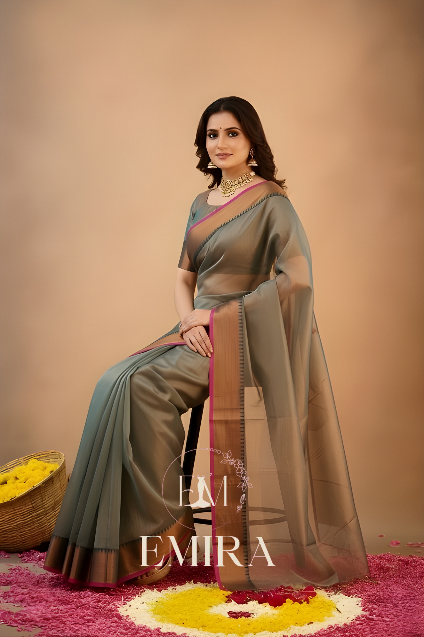 Emira Rama Green Handloom Style Cotton Tissue Saree