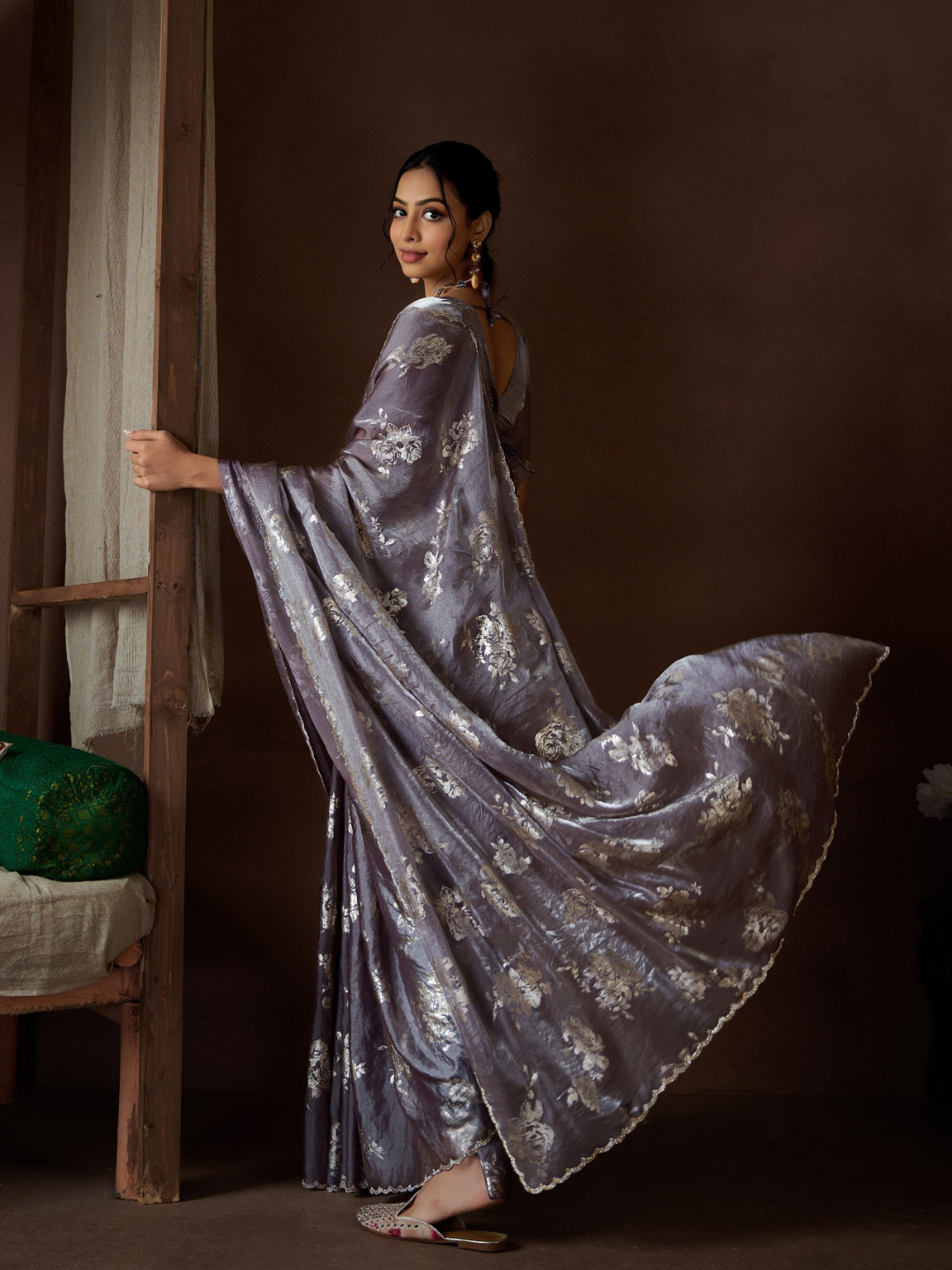Premium NC Satin Silk Saree with Stunning Zarkan Borders and Foil Artistry