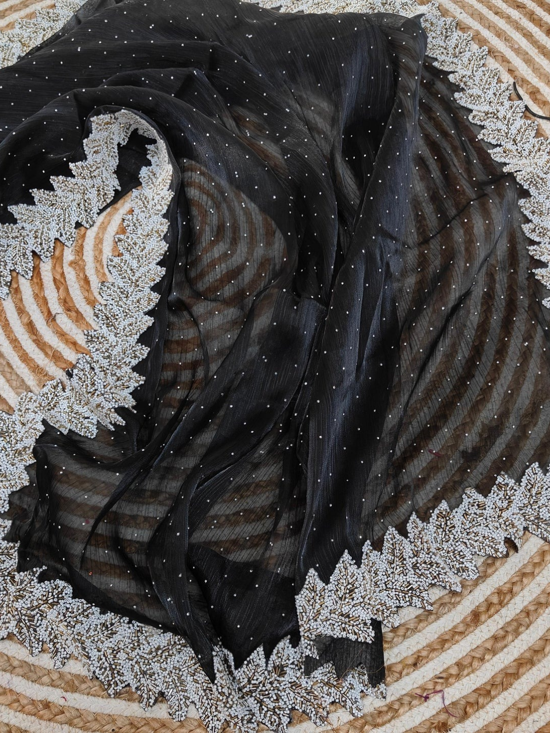 Crystal-Embellished Pure jimmy choo silk With Cut Work Lace Border