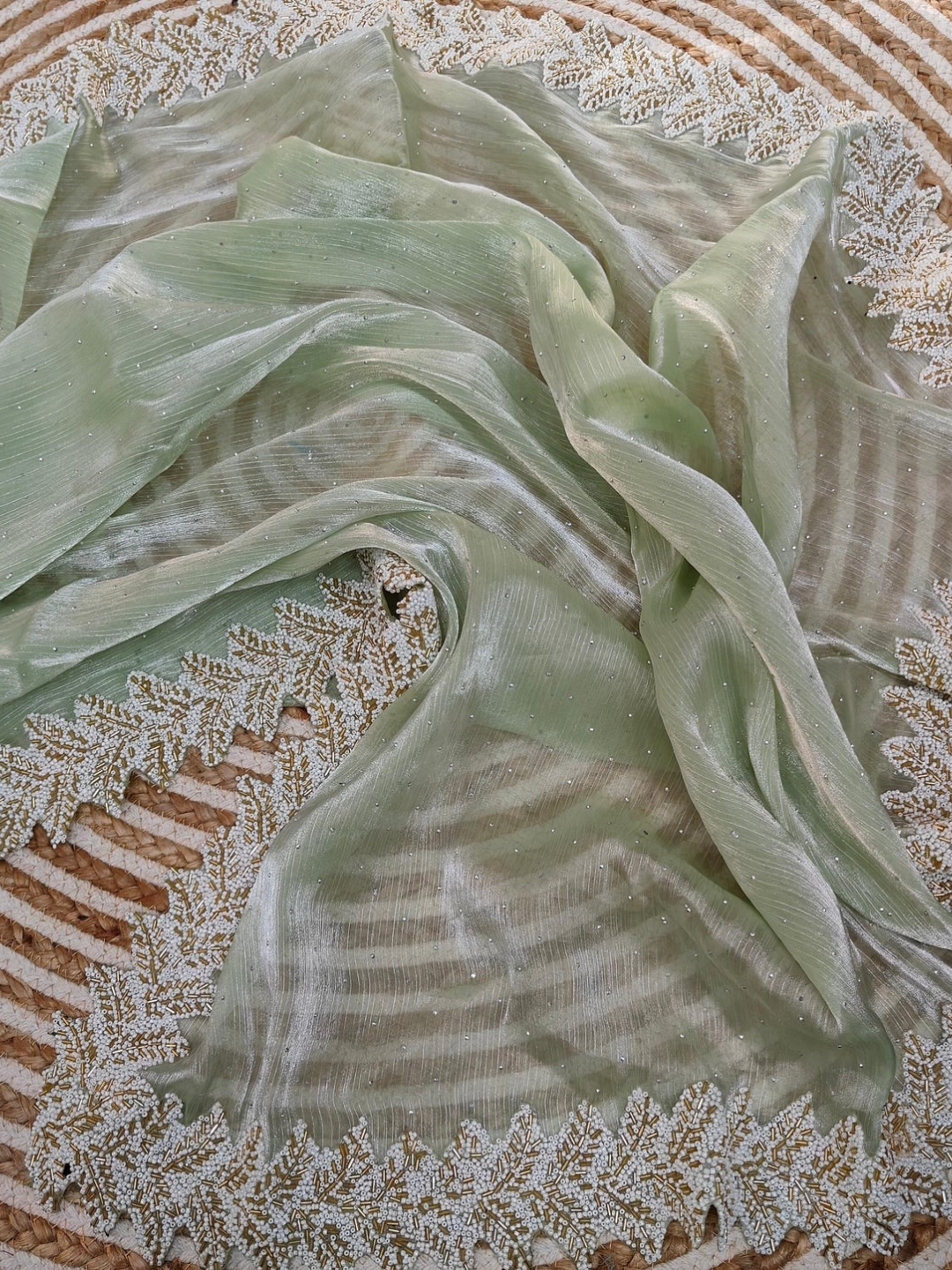 Crystal-Embellished Pure jimmy choo silk With Cut Work Lace Border