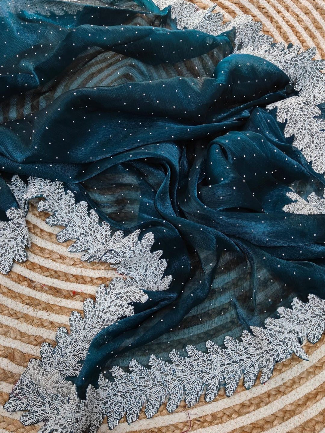 Crystal-Embellished Pure jimmy choo silk With Cut Work Lace Border