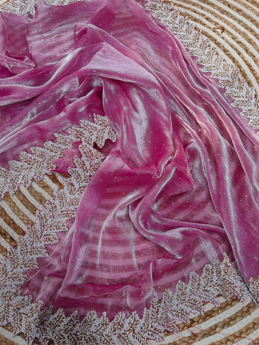 Crystal-Embellished Pure jimmy choo silk With Cut Work Lace Border