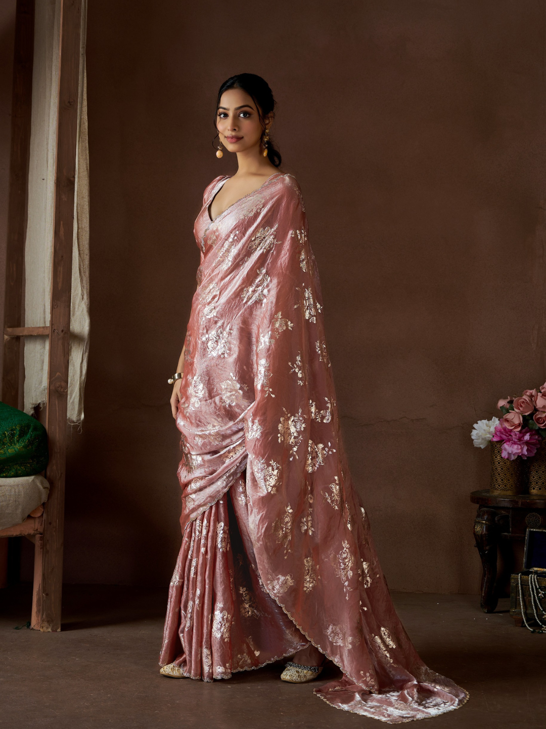 Premium NC Satin Silk Saree with Stunning Zarkan Borders and Foil Artistry