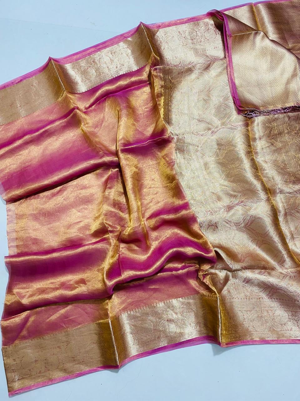 Banarasi Pure Tissue Silk Saree Handwoven with Zari Work | Lightweight & Elegant | Traditional Indian Wedding & Festive Wear for Women