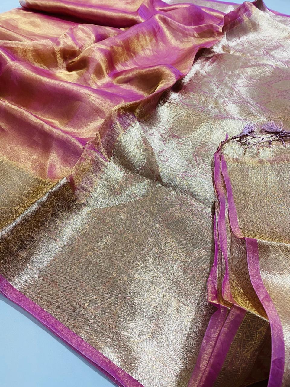 Banarasi Pure Tissue Silk Saree Handwoven with Zari Work | Lightweight & Elegant | Traditional Indian Wedding & Festive Wear for Women