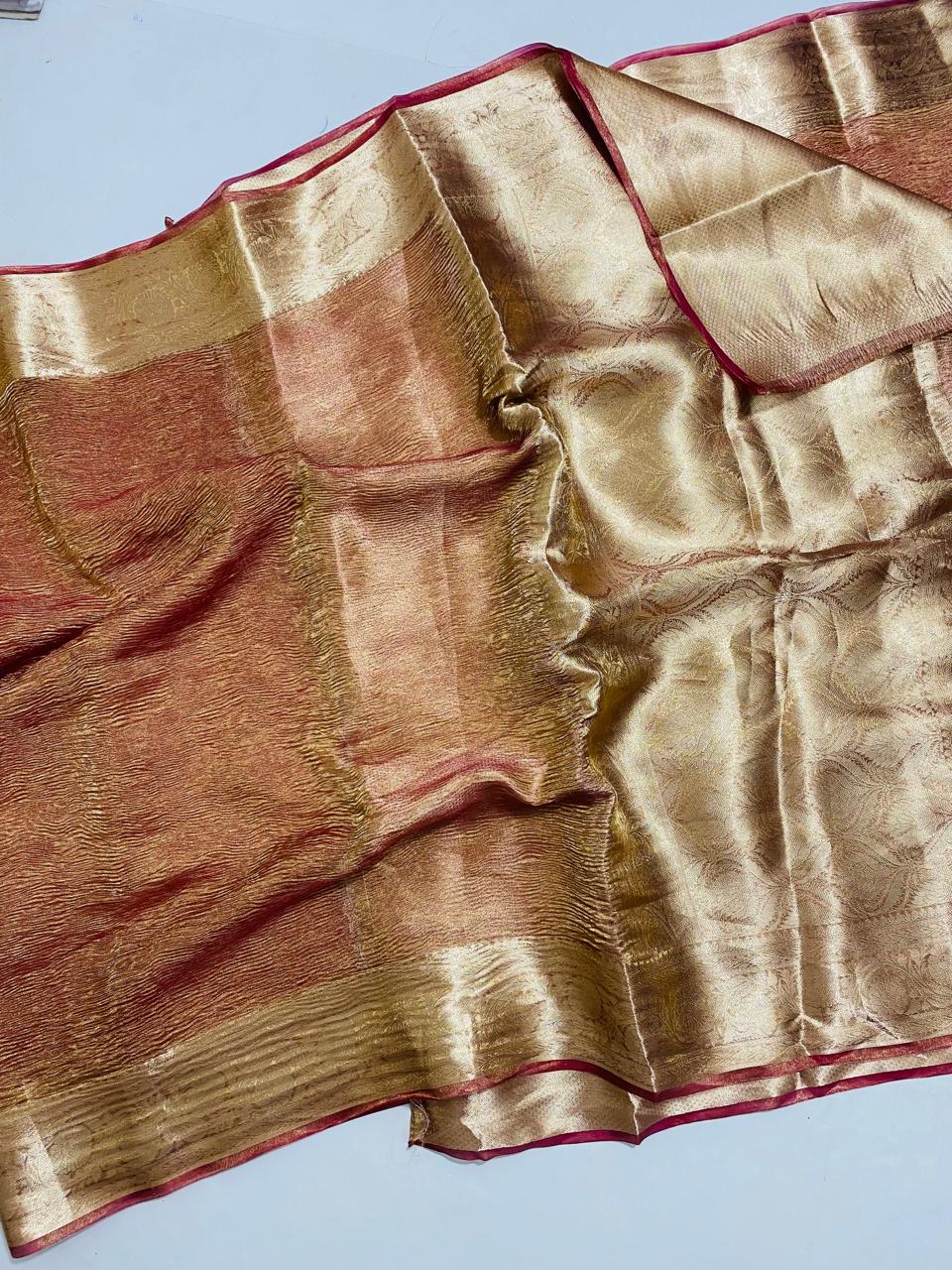 Banarasi Pure Tissue Silk Saree Handwoven with Zari Work | Lightweight & Elegant | Traditional Indian Wedding & Festive Wear for Women