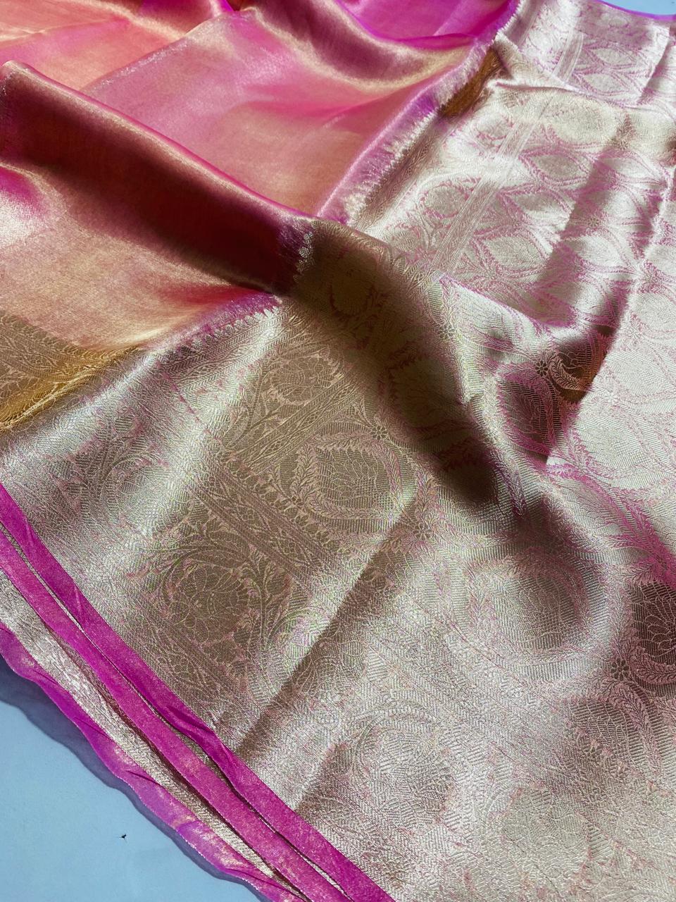 Banarasi Pure Tissue Silk Saree Handwoven with Zari Work | Lightweight & Elegant | Traditional Indian Wedding & Festive Wear for Women
