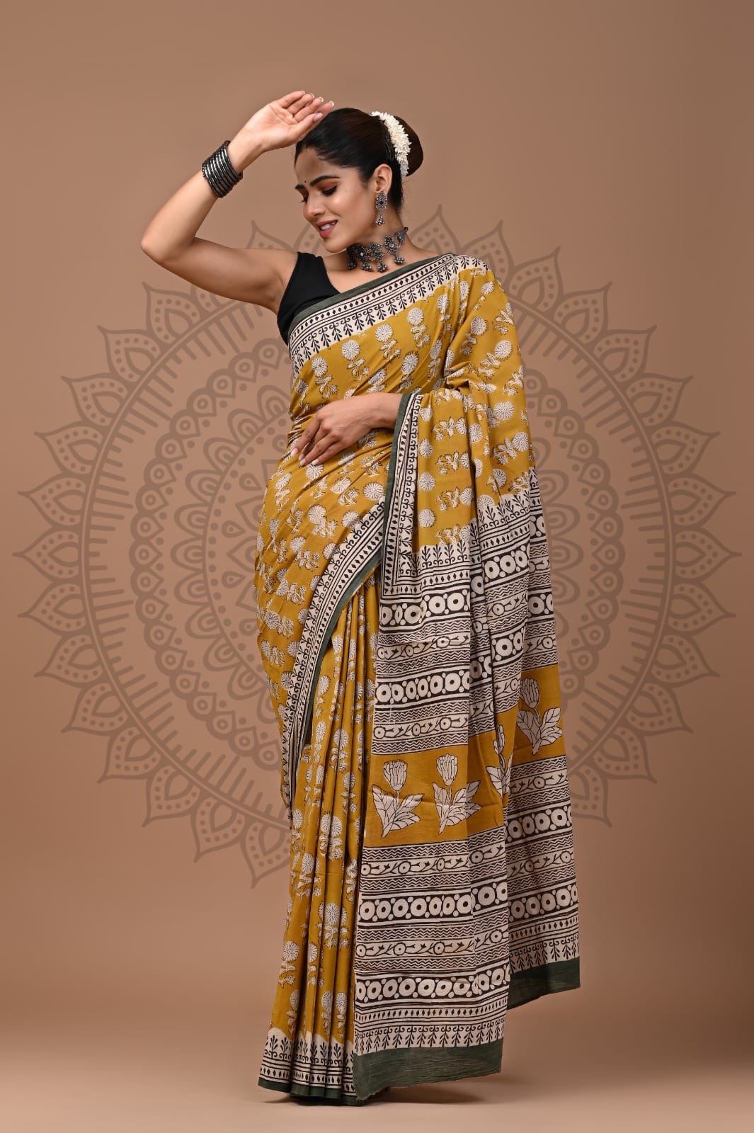 Handblock Printed Pure Cotton Mulmul Saree for Women - Soft & Lightweight