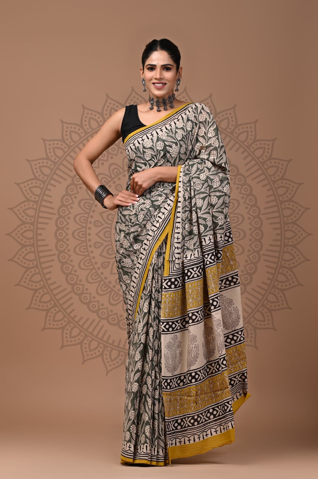 Handblock Printed Pure Cotton Mulmul Saree for Women - Soft & Lightweight