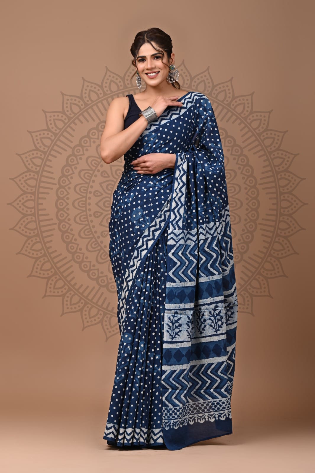Handblock Printed Pure Cotton Mulmul Saree for Women - Soft & Lightweight