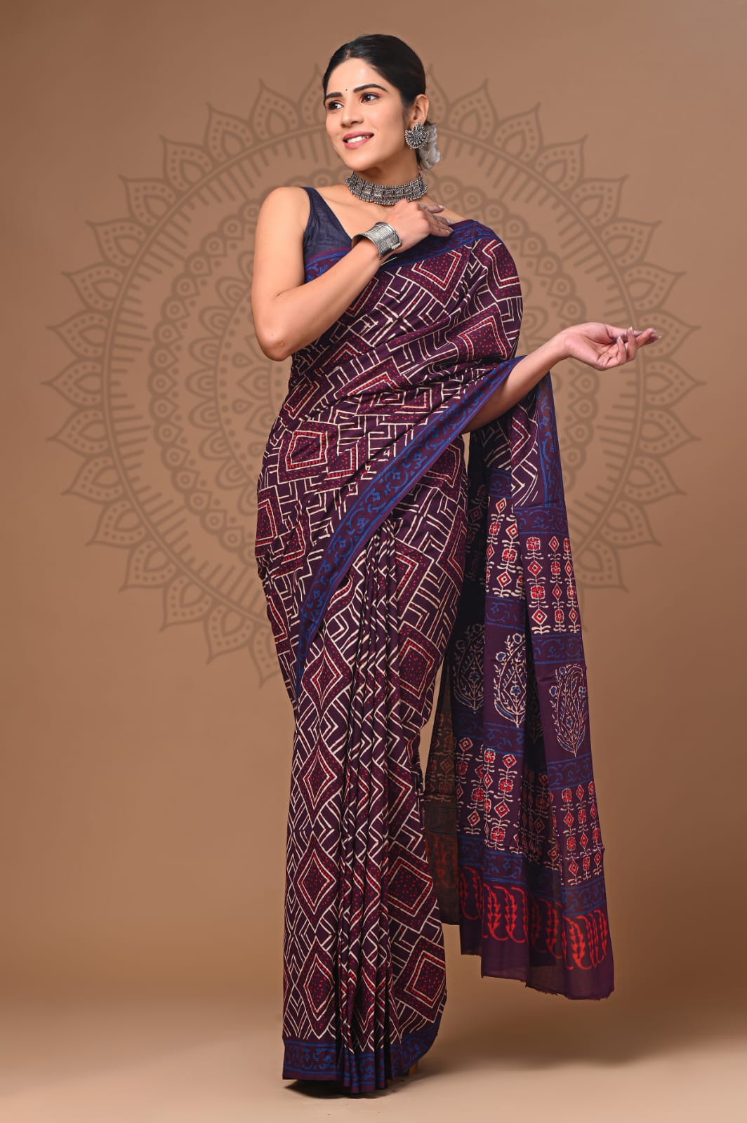 Handblock Printed Pure Cotton Mulmul Saree for Women - Soft & Lightweight