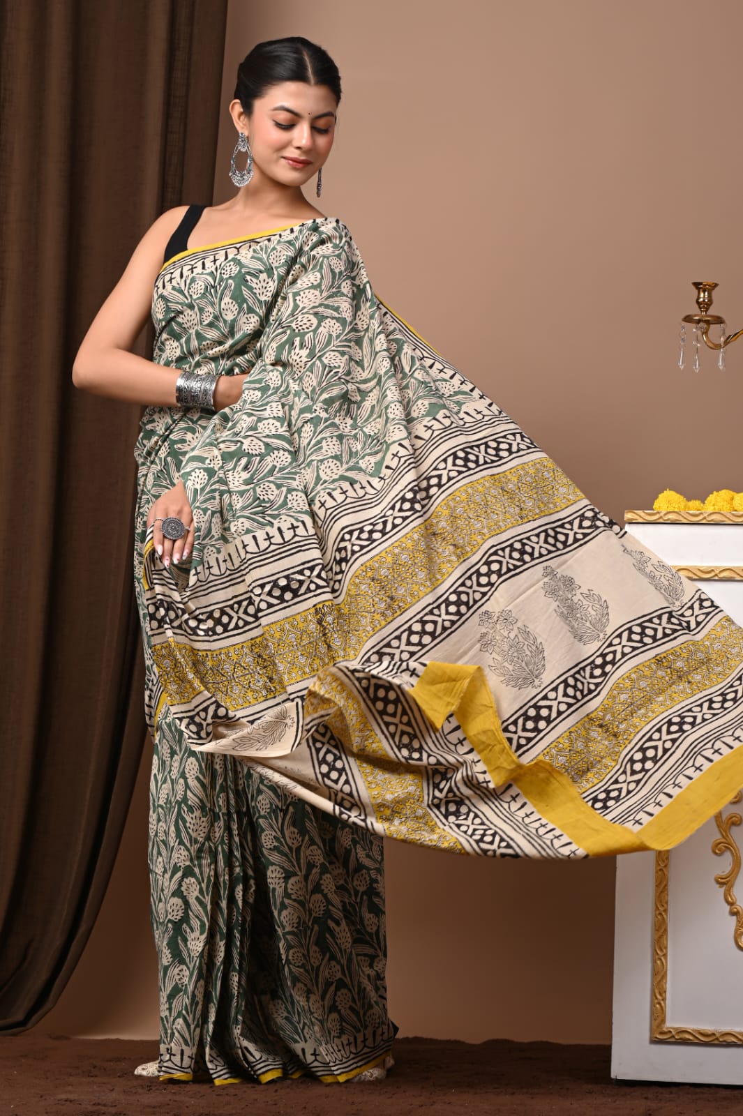 Handblock Printed Pure Cotton Mulmul Saree for Women - Soft & Lightweight