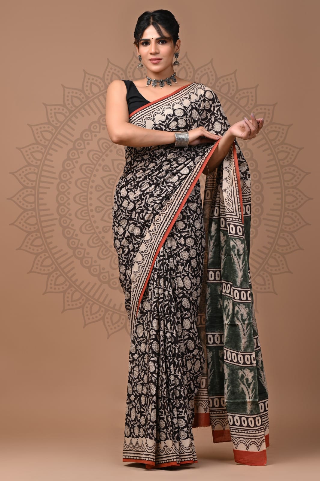 Handblock Printed Pure Cotton Mulmul Saree for Women - Soft & Lightweight