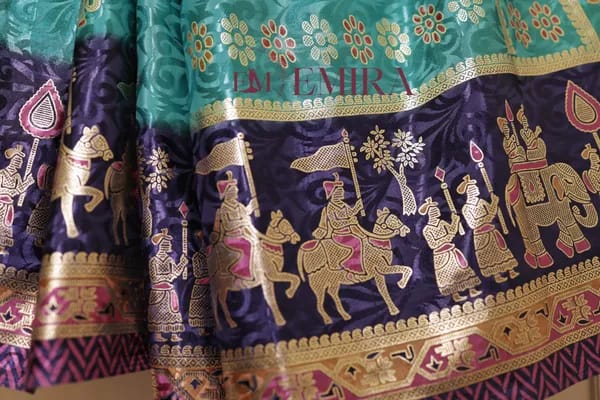 Teal Royal Parade Handcrafted Gajji Silk Maharani Saree