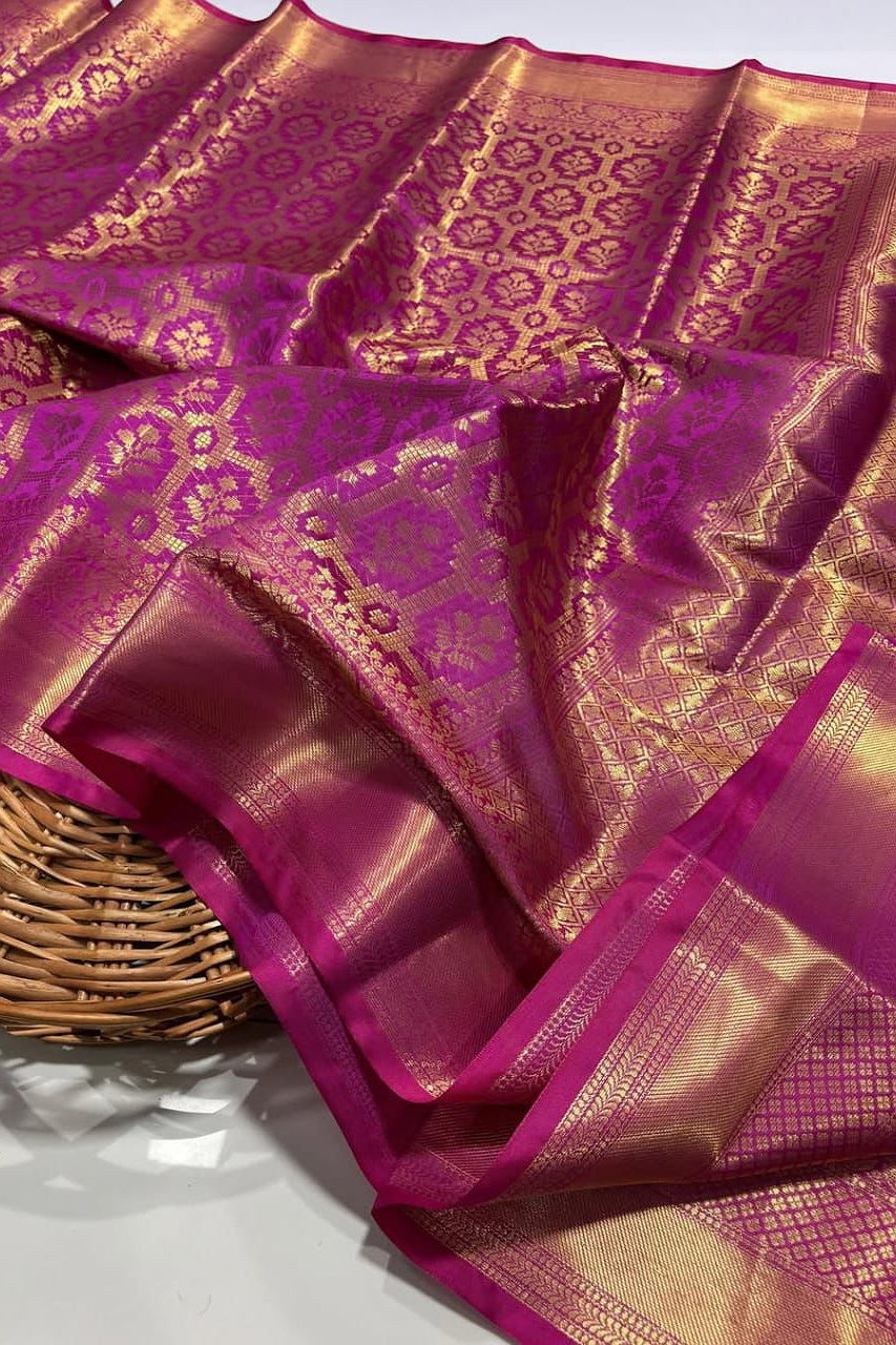 Banarasi Semi Soft Silk Saree for Women | Kanjivaram Style Woven Zari Border | Indian Wedding Festive Party Wear Saree with Blouse Piece