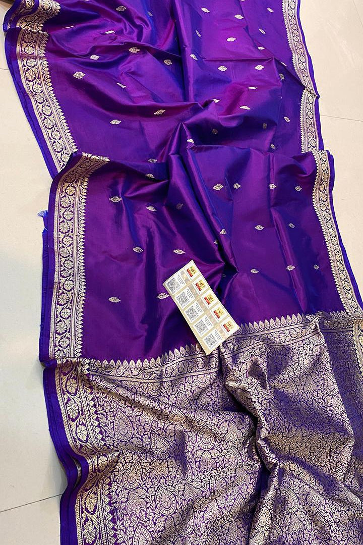 Pure Handloom Banarasi Katan Silk Saree with Resham Work & Silkmark Certified Blouse