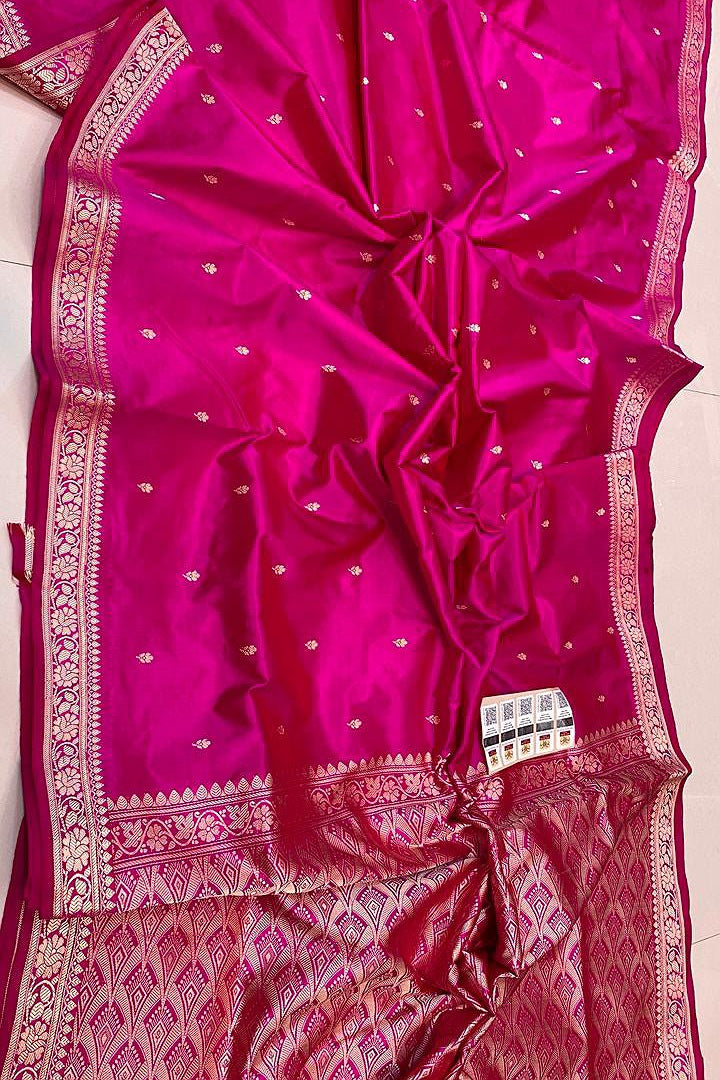 Pure Handloom Banarasi Katan Silk Saree with Resham Work & Silkmark Certified Blouse
