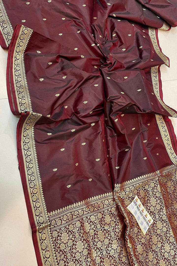Pure Handloom Banarasi Katan Silk Saree with Resham Work & Silkmark Certified Blouse