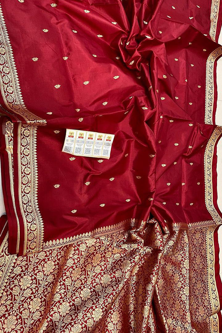 Pure Handloom Banarasi Katan Silk Saree with Resham Work & Silkmark Certified Blouse