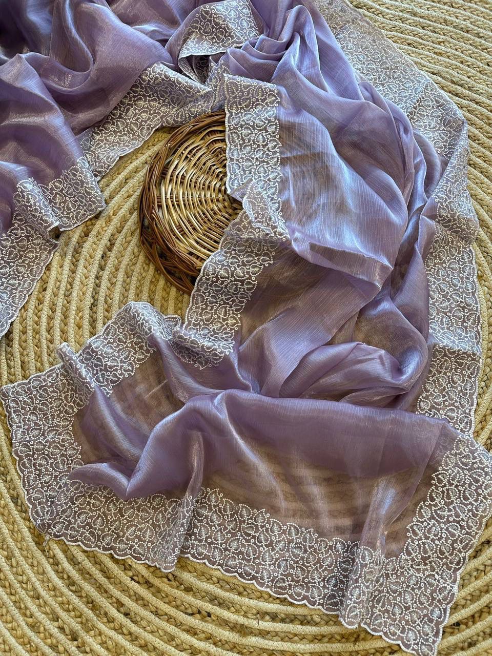 Pure Chiffon organza silk pearl work saree
