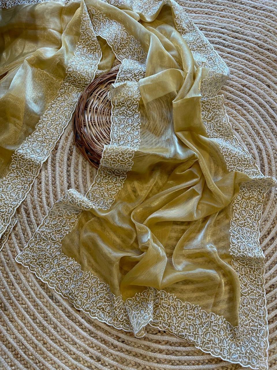 Pure Chiffon organza silk pearl work saree