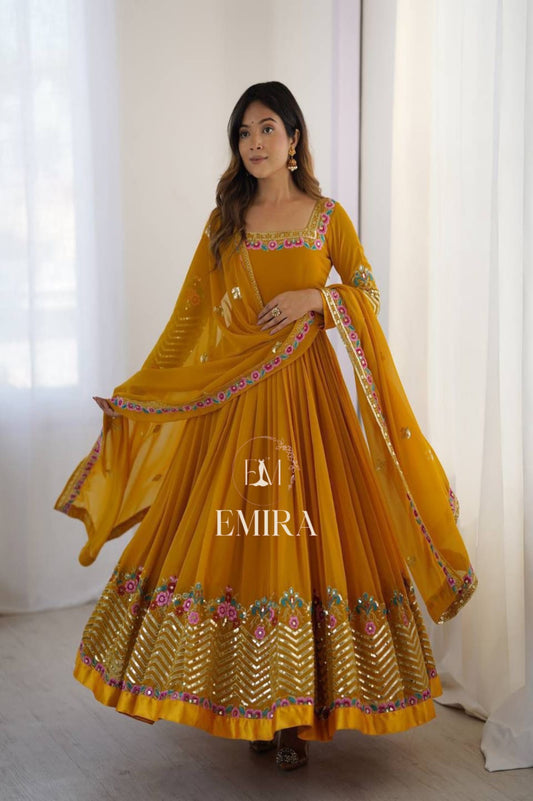 Emira Elegant Embroidered Sequence Designer Anarkali Three Piece Set