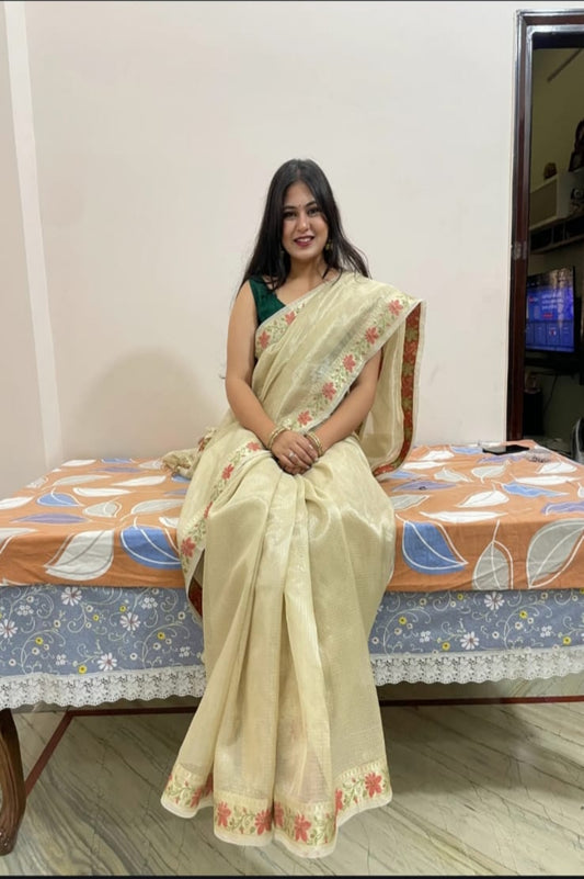 Kota Tissue Saree with Floral Weaving Border