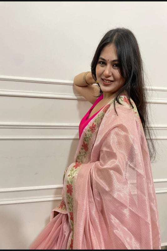 Kota Tissue Saree with Floral Weaving Border