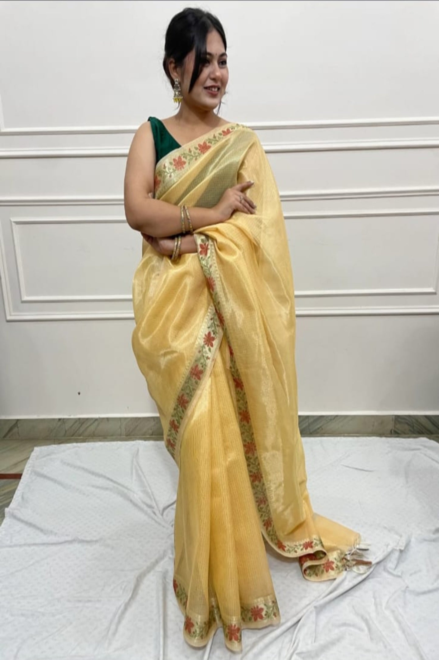 Kota Tissue Saree with Floral Weaving border