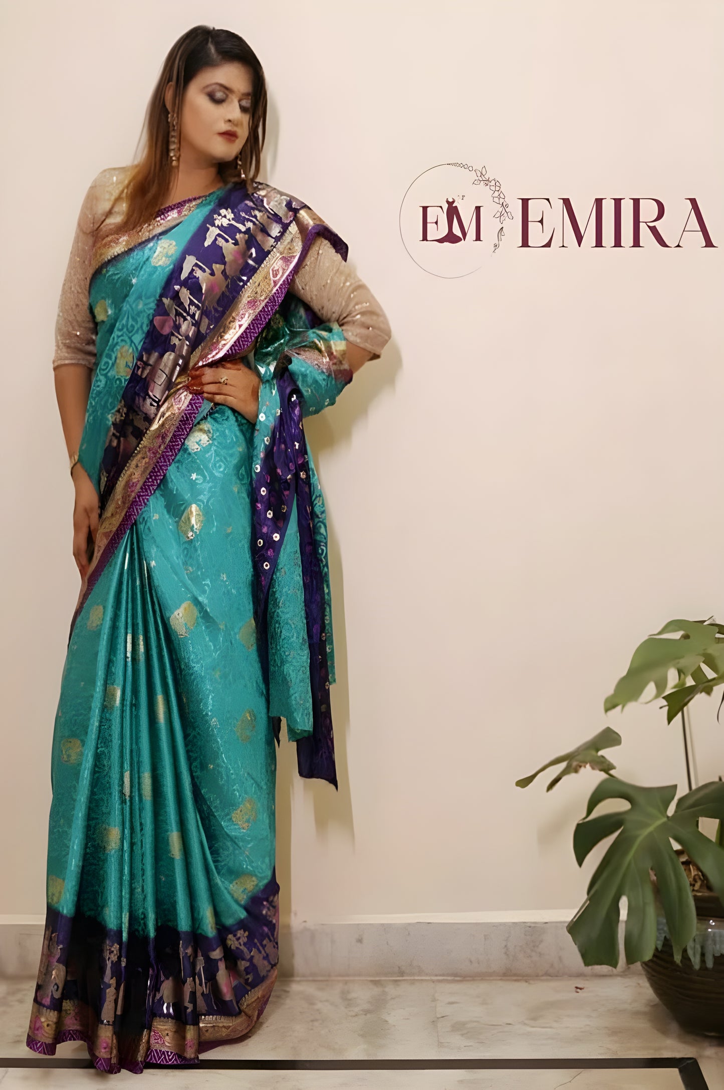 Teal Royal Parade Handcrafted Gajji Silk Maharani Saree