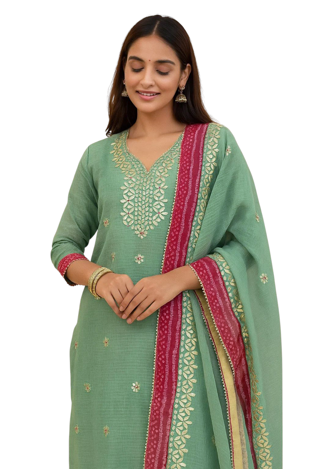Gota GraceKota Doria Dress Material Set With Bandhej Border Dupatta (Kurta And Dupatta)