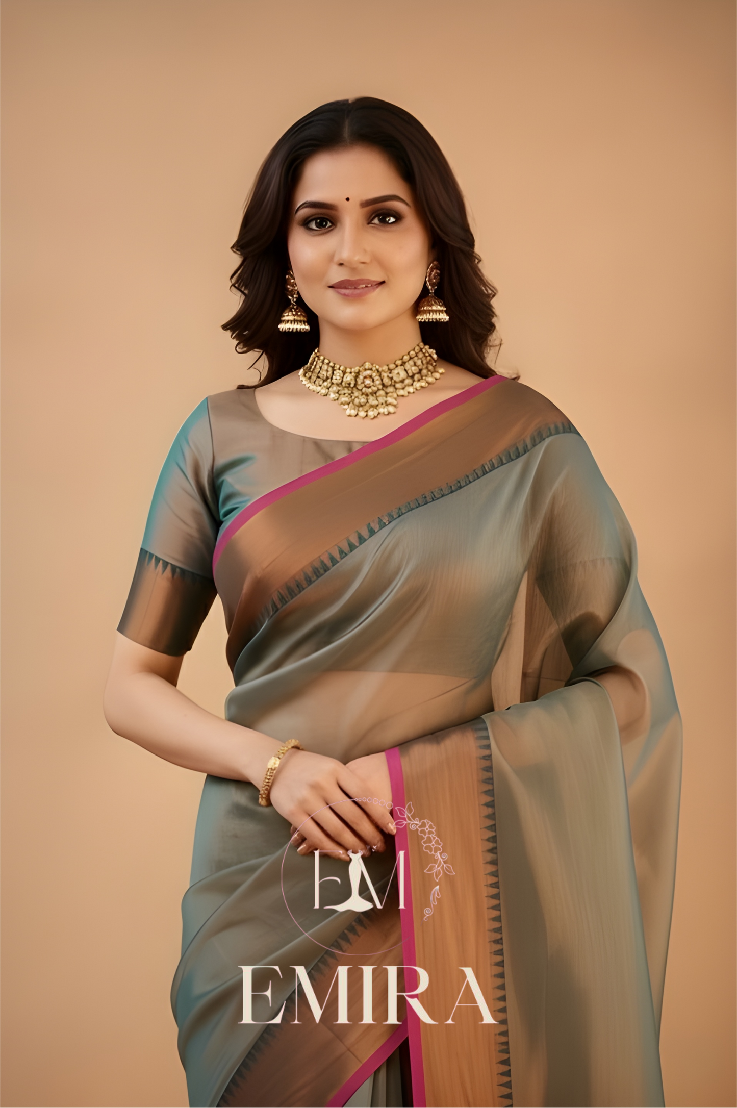 Emira Rama Green Handloom Style Cotton Tissue Saree