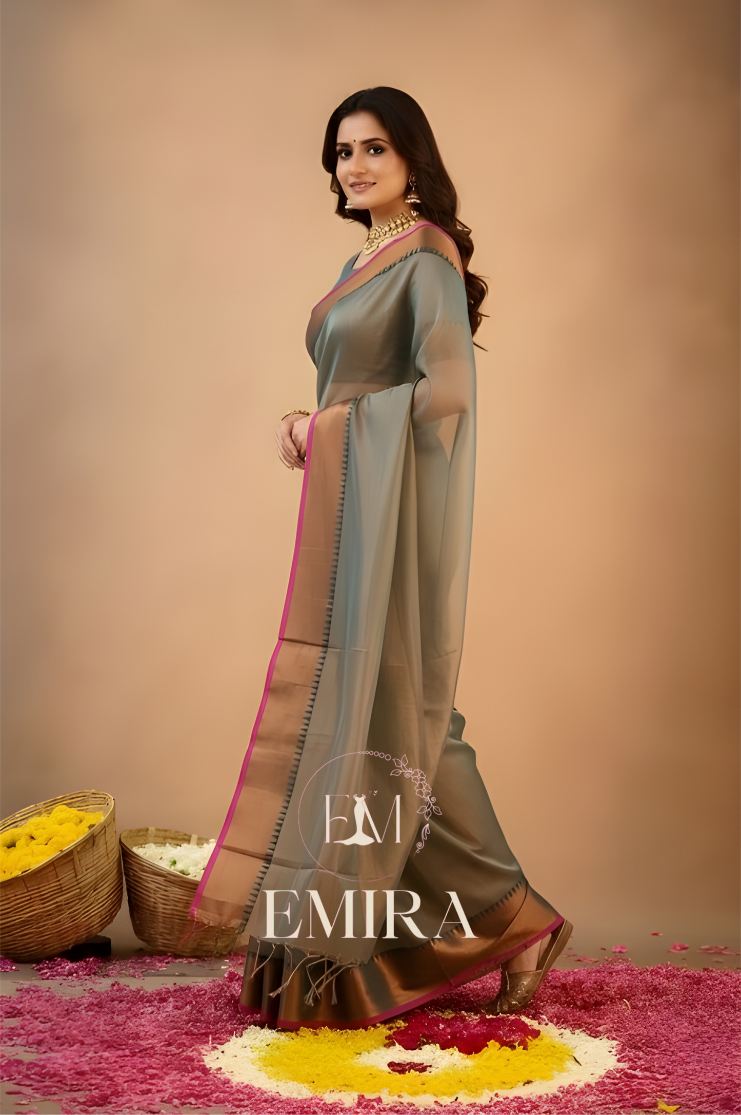 Emira Rama Green Handloom Style Cotton Tissue Saree