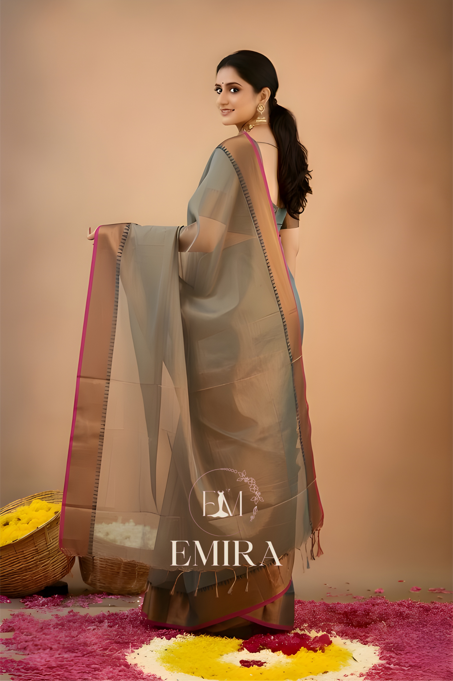 Emira Rama Green Handloom Style Cotton Tissue Saree