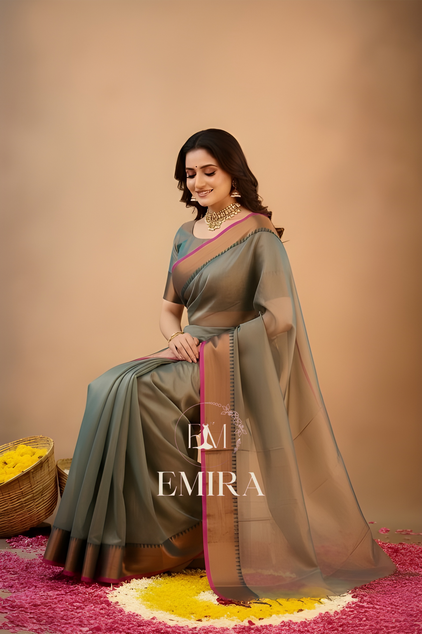 Emira Rama Green Handloom Style Cotton Tissue Saree