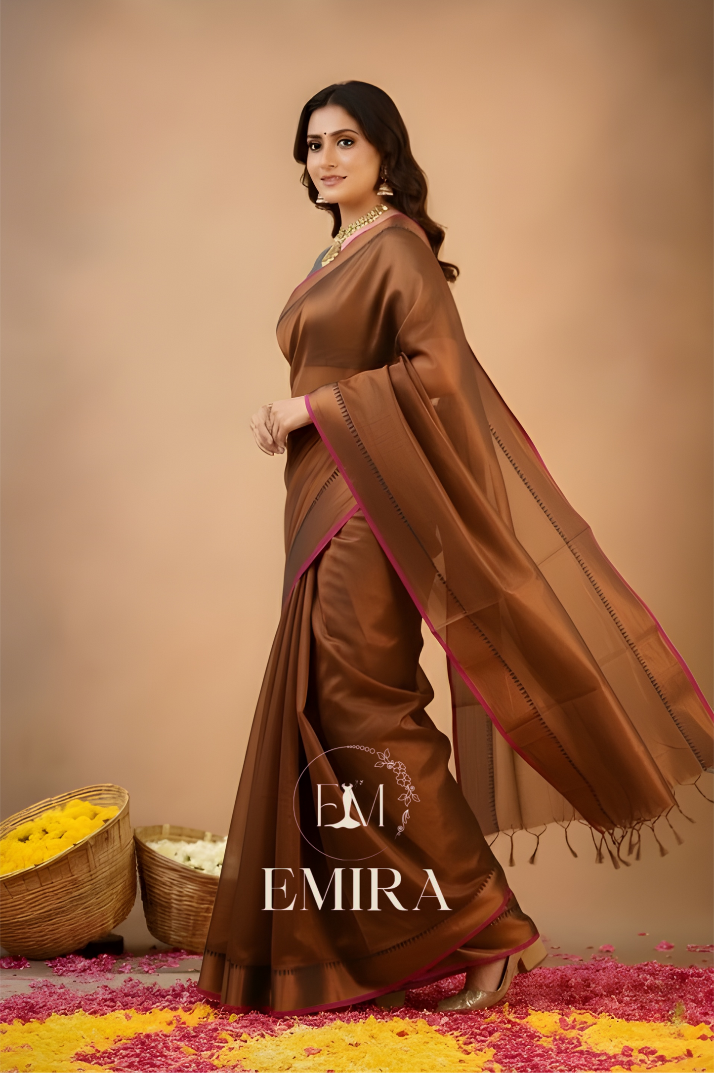 Emira Copper Handloom Style Cotton Tissue Saree