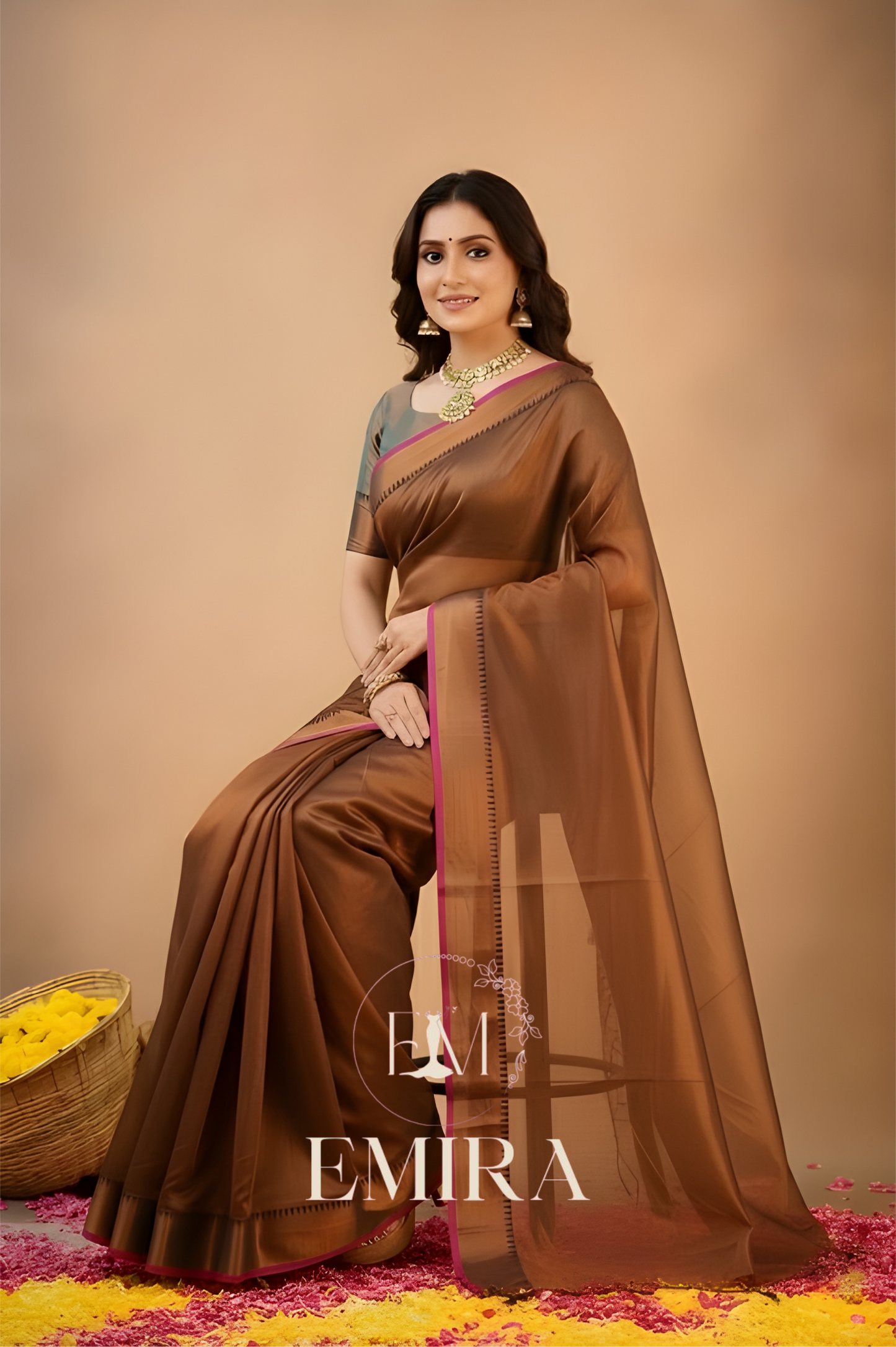 Emira Copper Handloom Style Cotton Tissue Saree