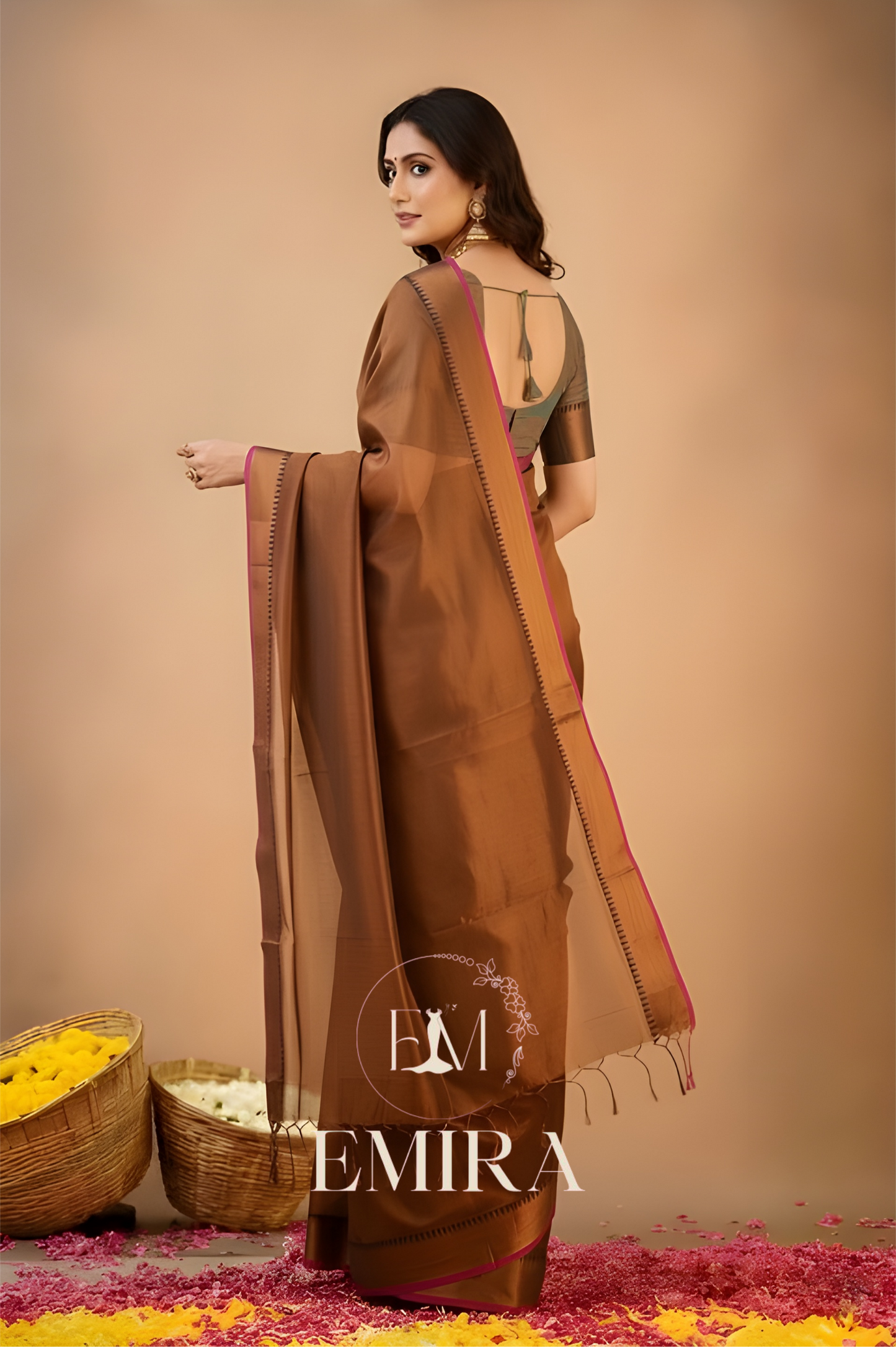 Emira Copper Handloom Style Cotton Tissue Saree