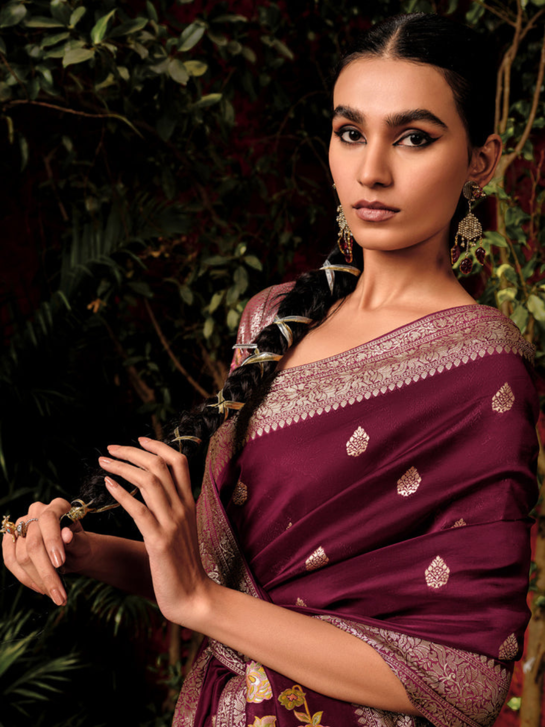 Burgundy Woven Banarasi Silk Desinger Saree With Brocade Blouse