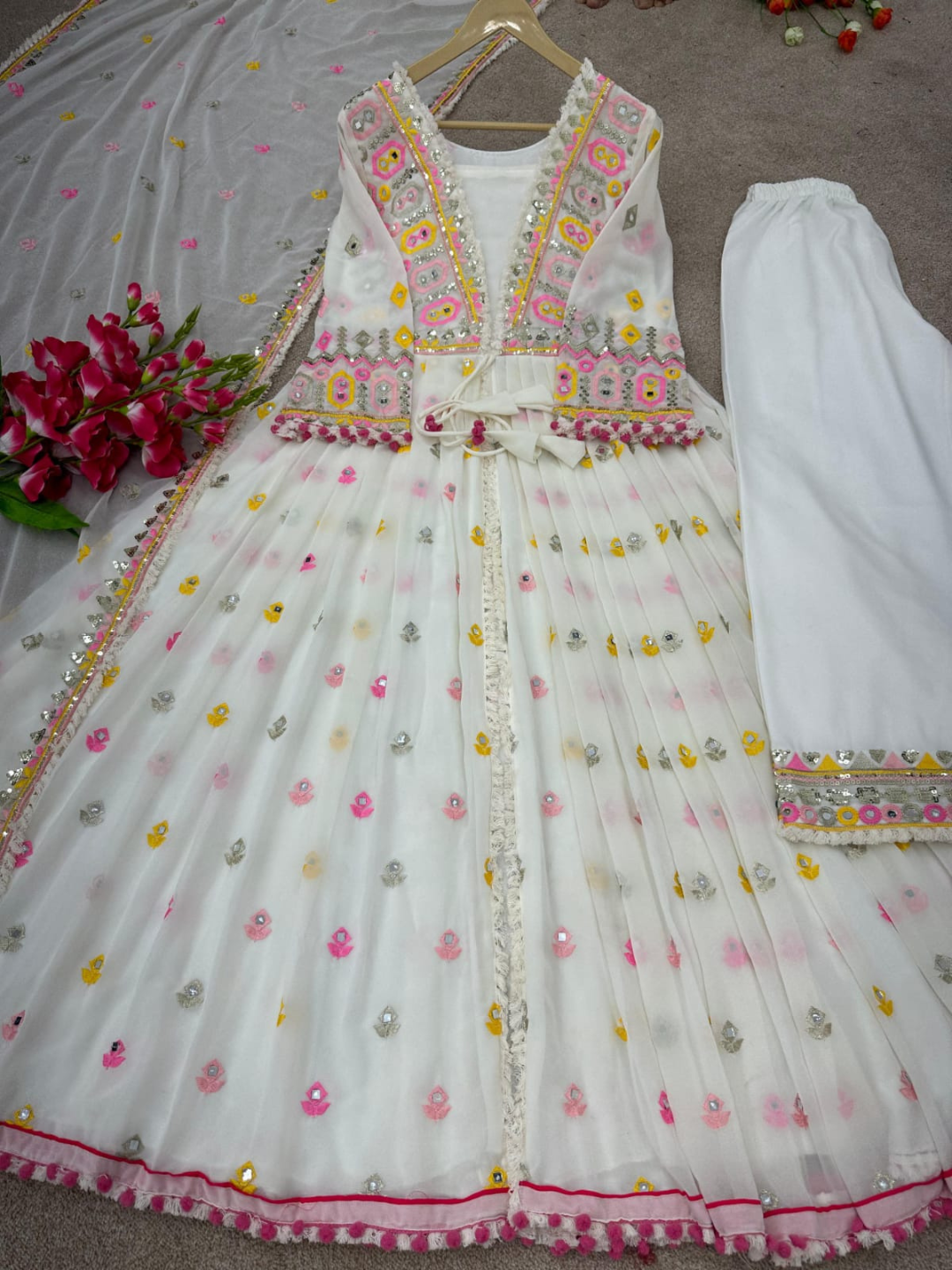 White Georgette Anarkali Set