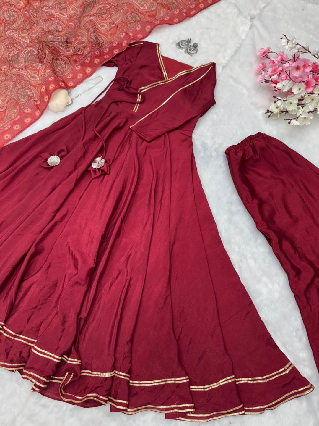 Pure Chinon Anarkali suit of huge flair