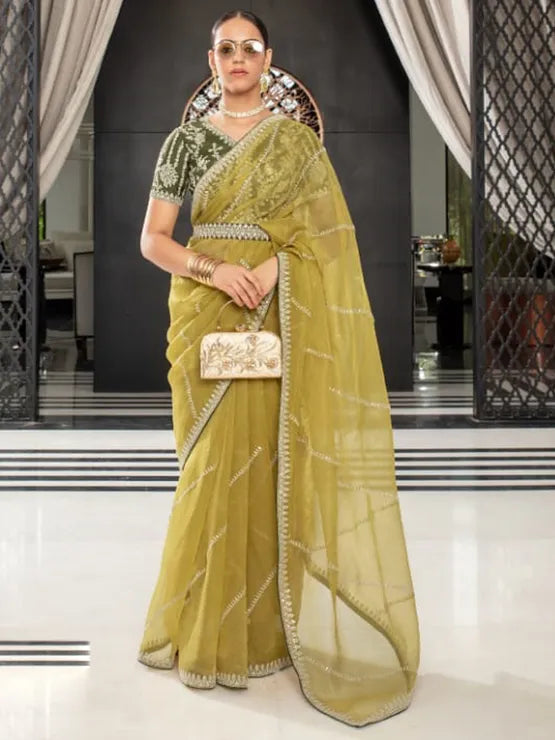 Lustrous Petal Organza Saree with Stunning Threadwork Design