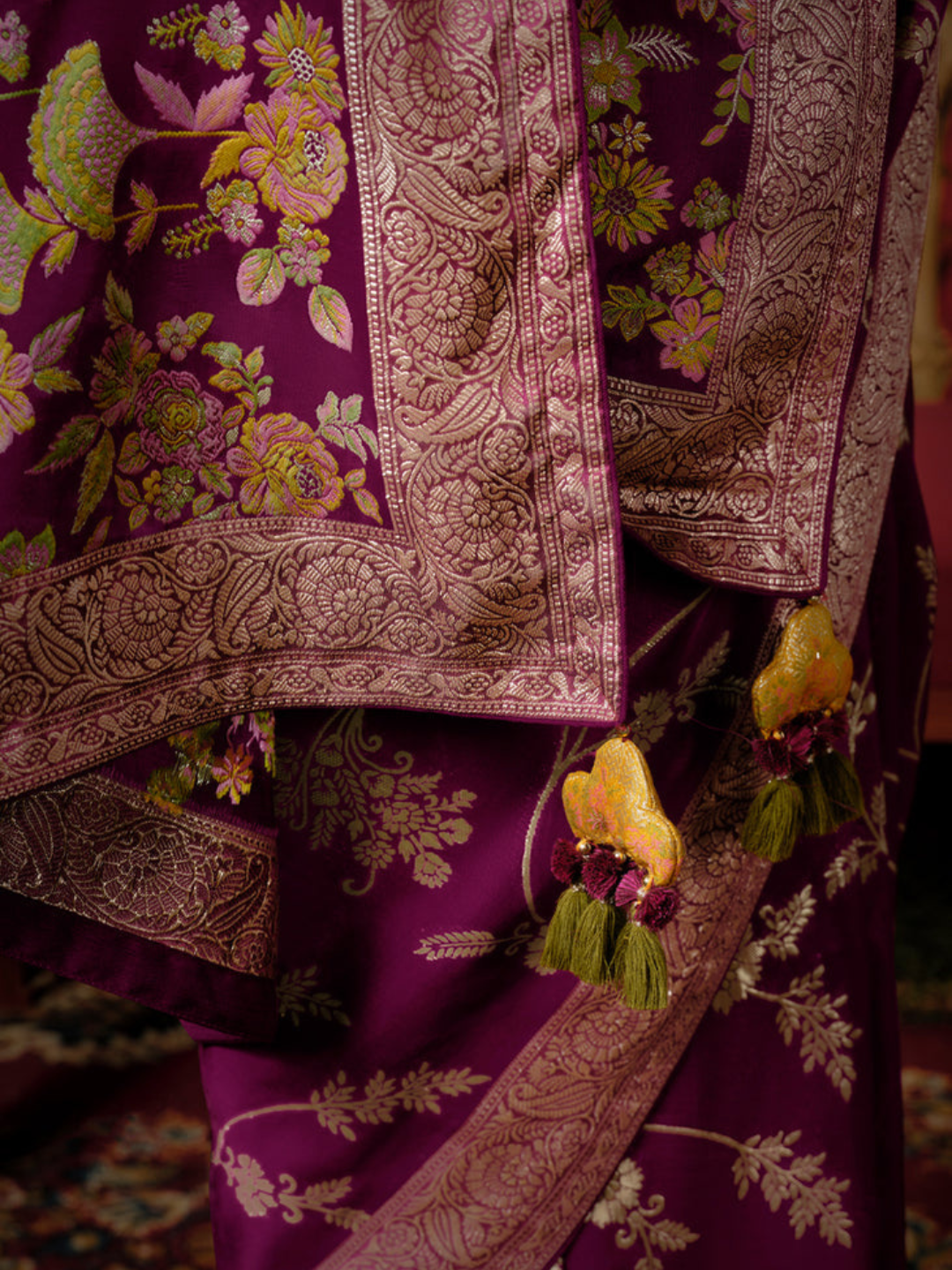 Purple Woven Banarasi Silk Saree With Brocade Blouse