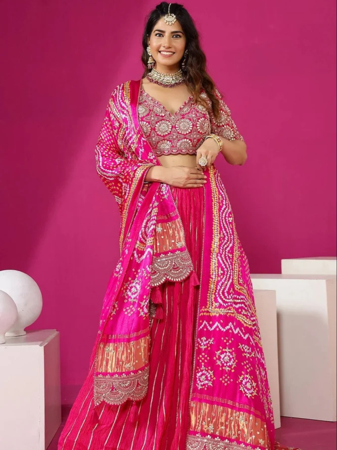 Chinon Muslin Silk Embroidery Work Digital Print Lehenga Choli