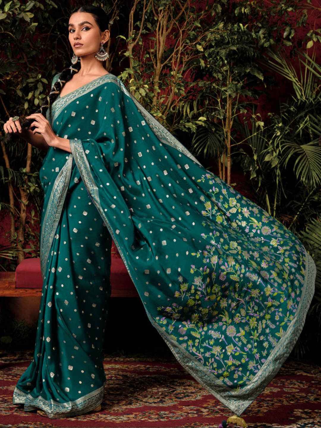 Deep Sea Green Woven Dola Silk Desinger Saree