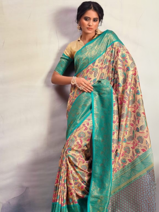 Traditional Dharmavaram Silk Saree with Intricate Zari Weaving